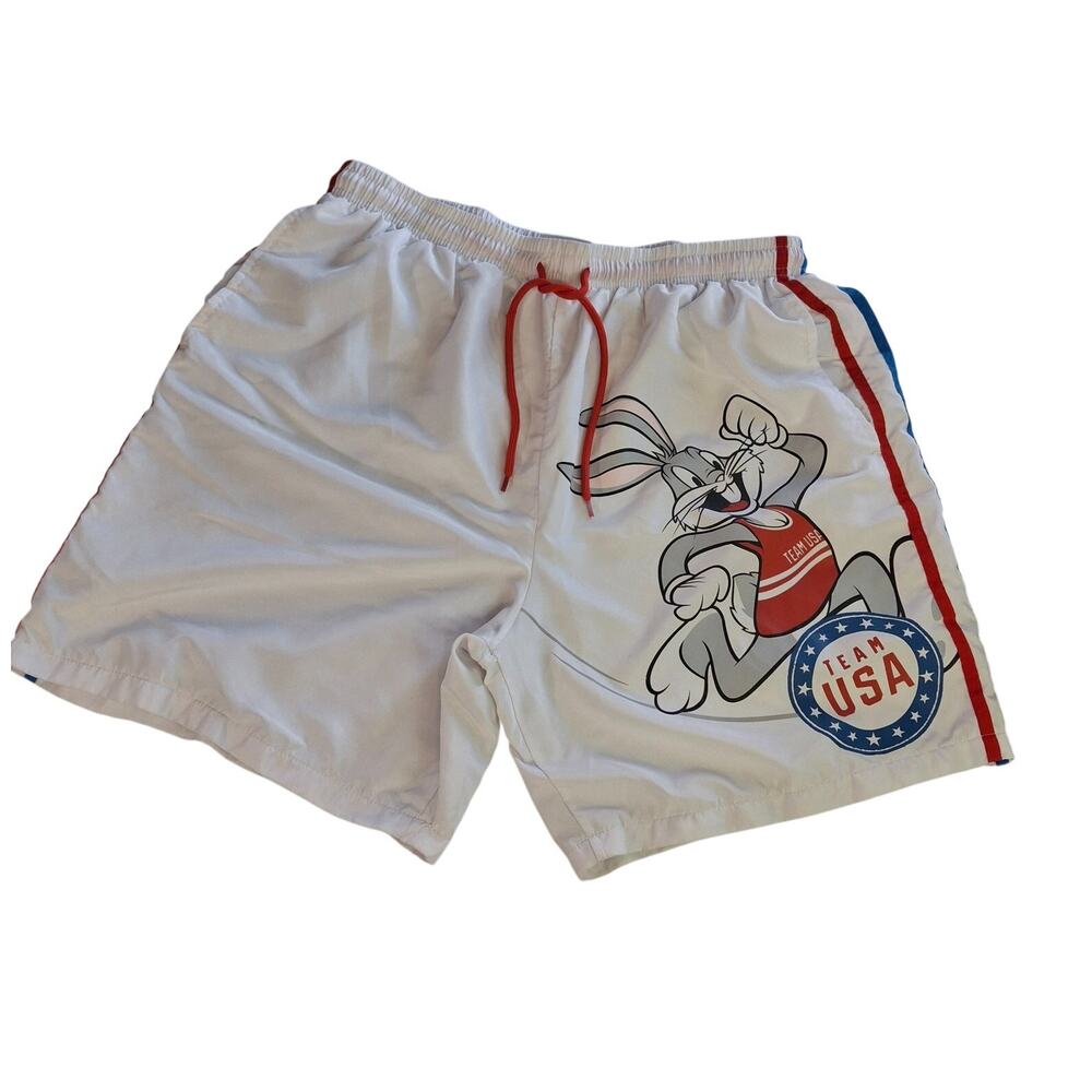 Looney Tunes Bugs Bunny Team USA Athletic Shorts L White Lined Large